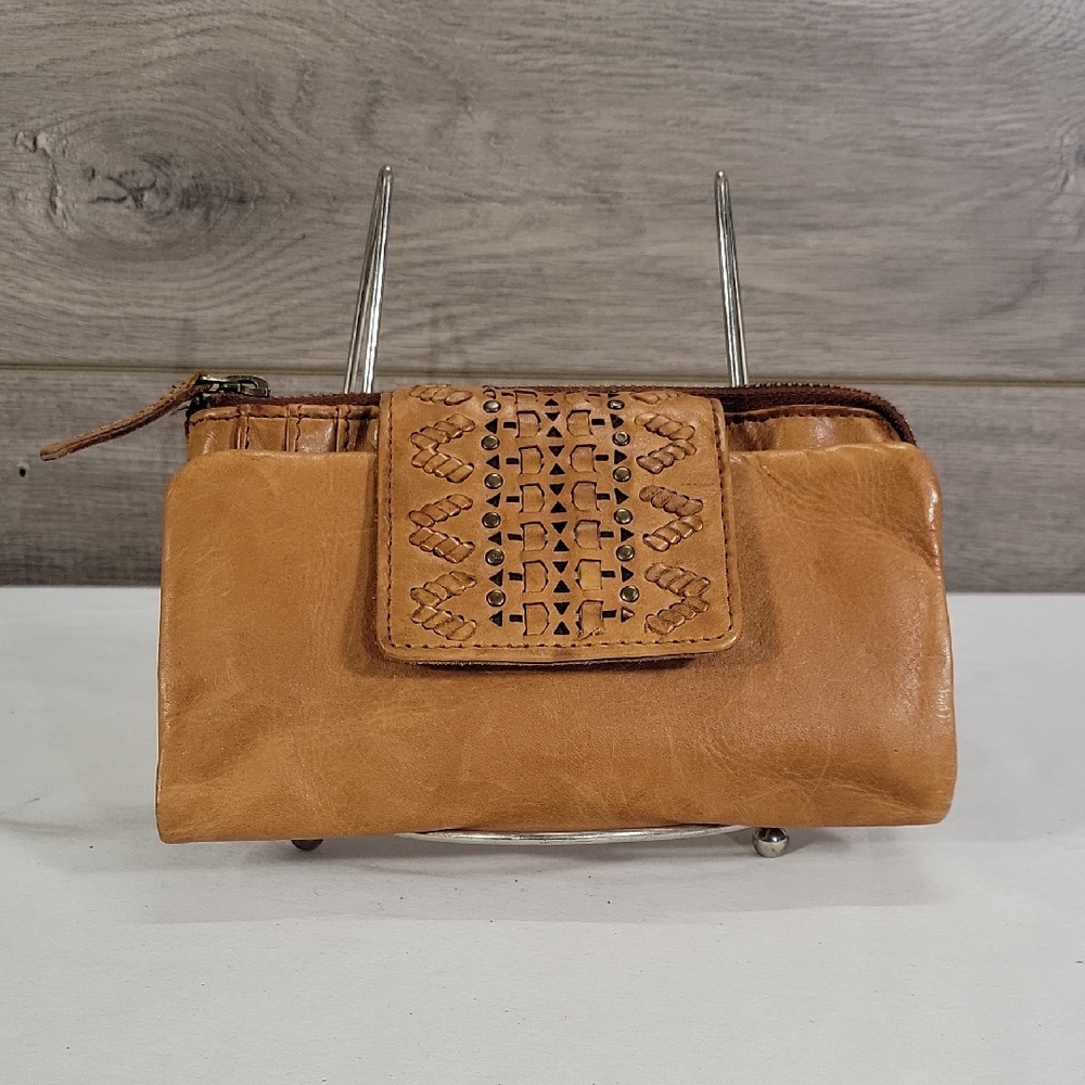 Vilenca Holland Tan Leather Clutch Wallet with Studded Flap